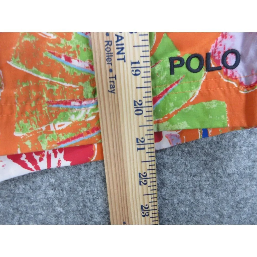 VINTAGE Polo Sport Swim Trunks Mens 32 Orange Floral Outdoors Board Shorts 32x21
